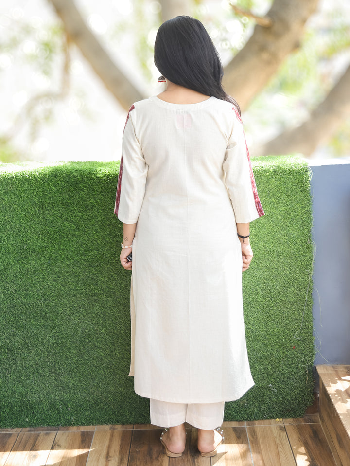 Evika Wine Ikkat Printed Yoke Cotton Kurti