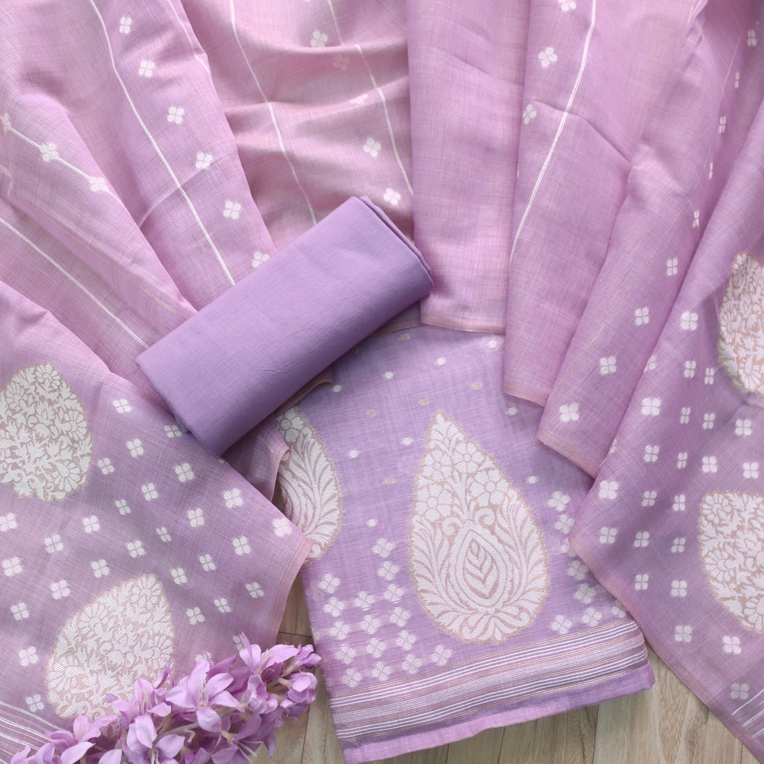 Rubaroo Lavis Lilac All Over Zari Weaved Jamdani Suit Set