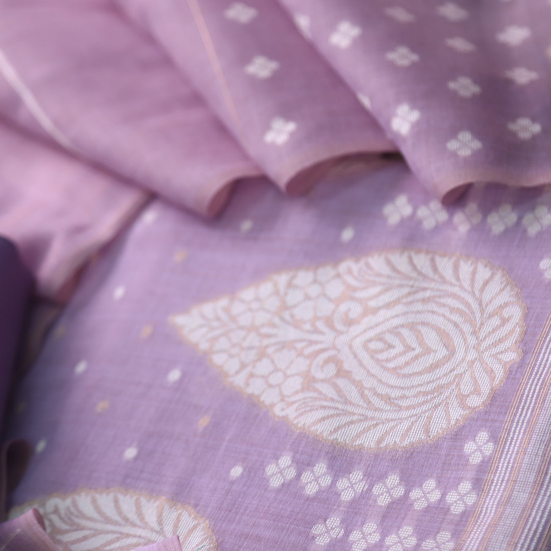 Rubaroo Lavis Lilac All Over Zari Weaved Jamdani Suit Set