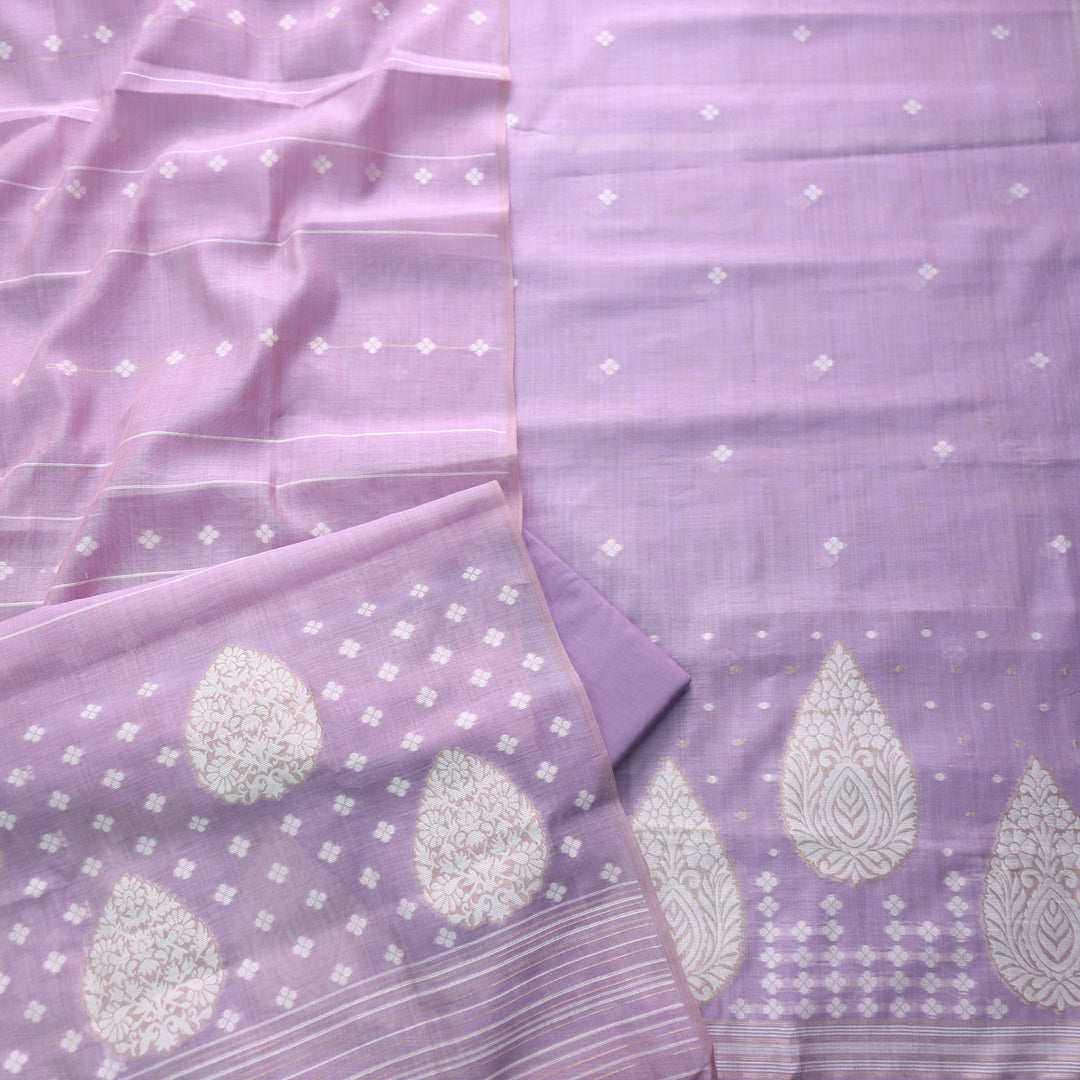 Rubaroo Lavis Lilac All Over Zari Weaved Jamdani Suit Set