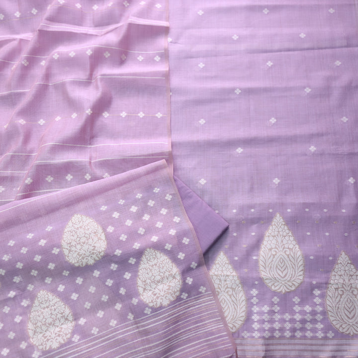 Rubaroo Lavis Lilac All Over Zari Weaved Jamdani Suit Set