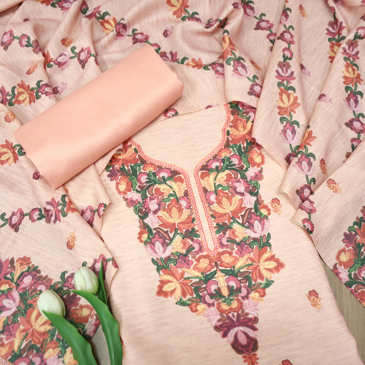 लिहाजी Baby Soft Pink Kashida Digital Floral Printed Semi Pashmina Winter Set