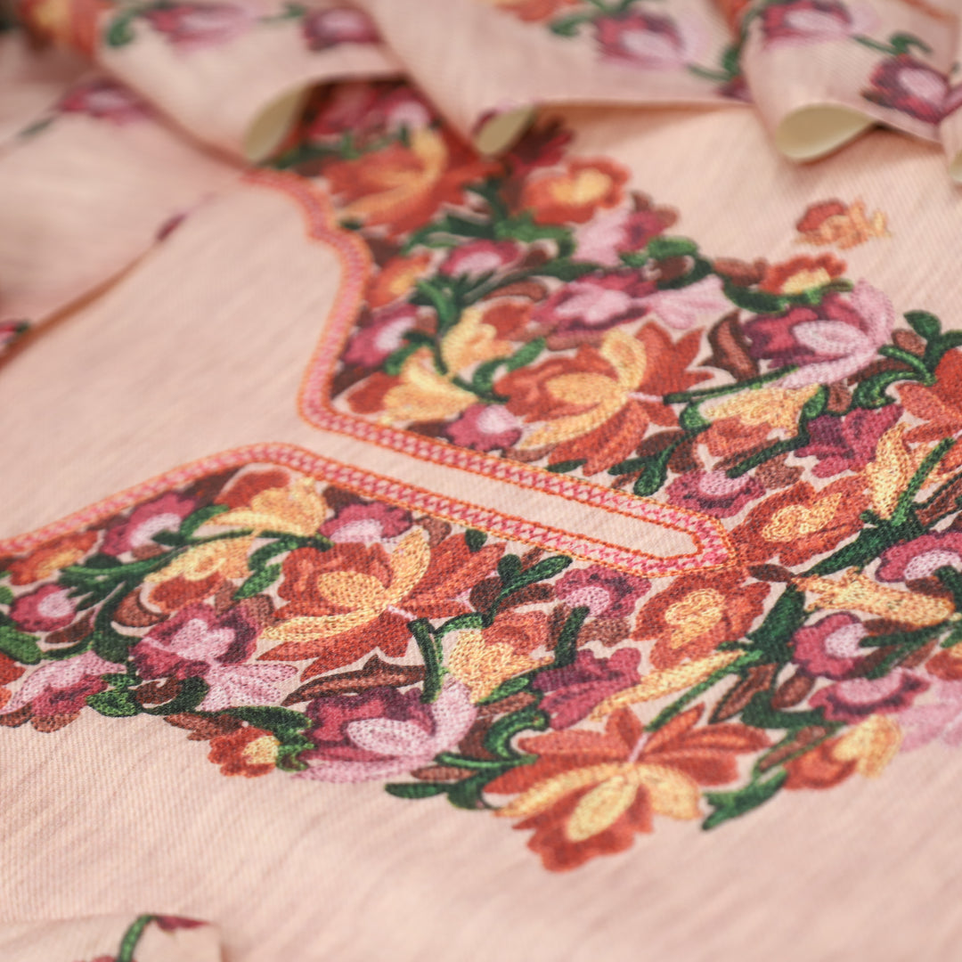 लिहाजी Baby Soft Pink Kashida Digital Floral Printed Semi Pashmina Winter Set