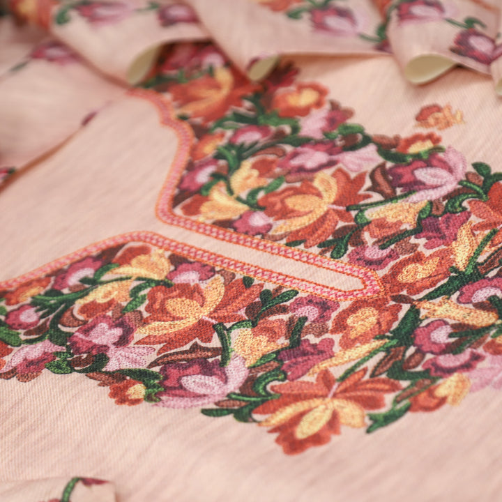 लिहाजी Baby Soft Pink Kashida Digital Floral Printed Semi Pashmina Winter Set