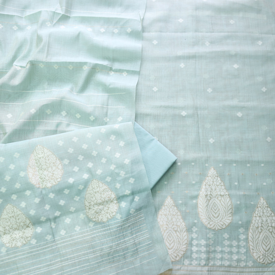 Rubaroo Beach Blue All Over Zari Weaved Jamdani Suit Set