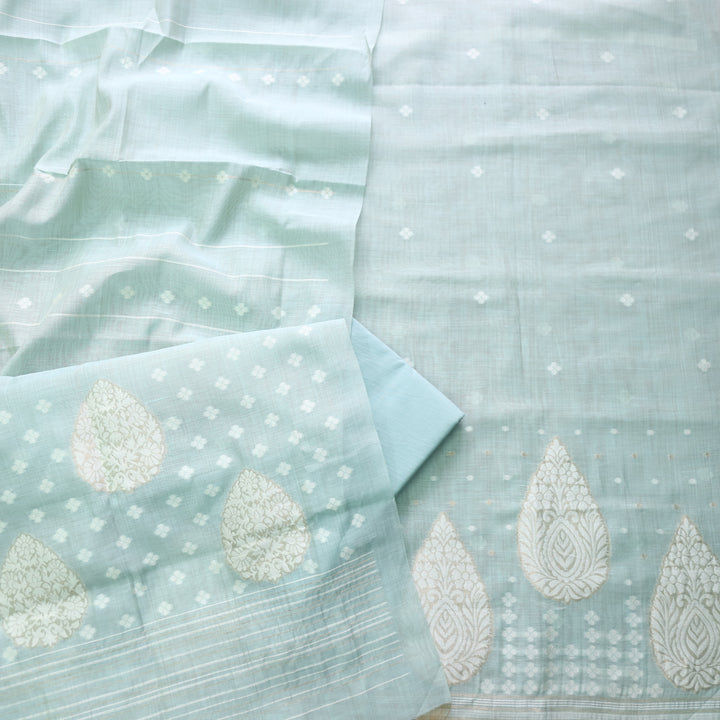 Rubaroo Beach Blue All Over Zari Weaved Jamdani Suit Set