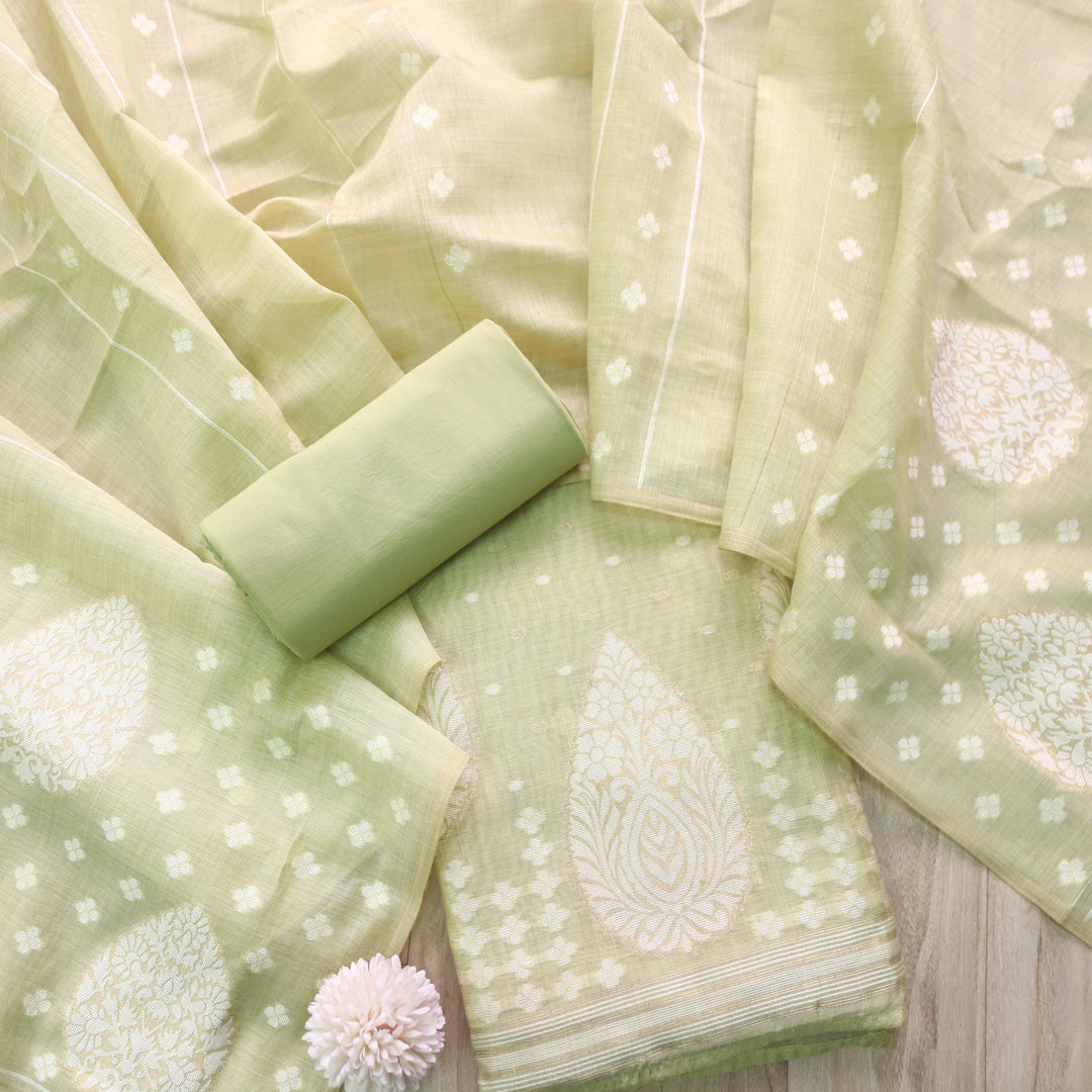 Rubaroo Mint Green All Over Zari Weaved Jamdani Suit Set