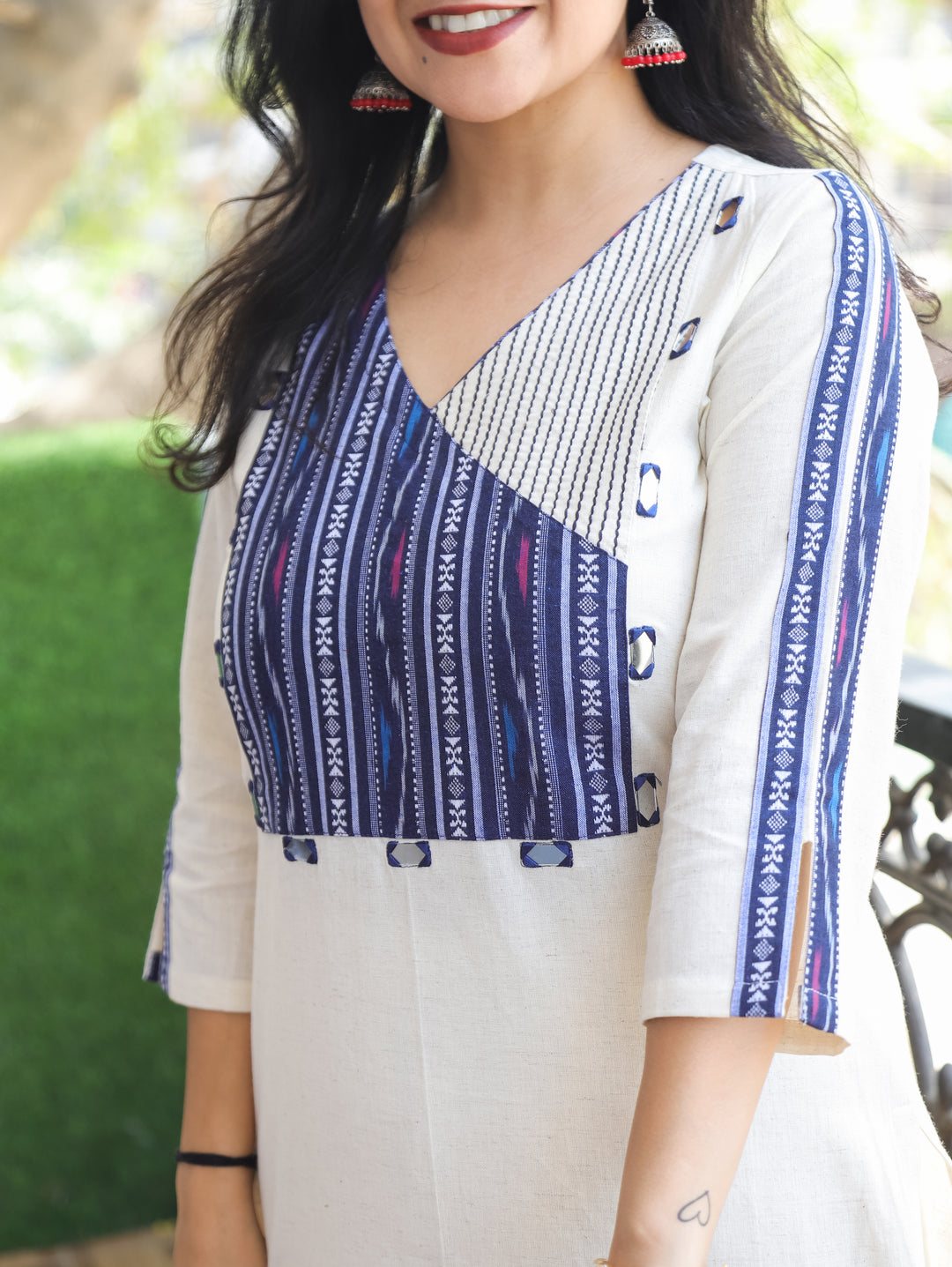 Evika Blue Ikkat Printed Yoke Cotton Kurti