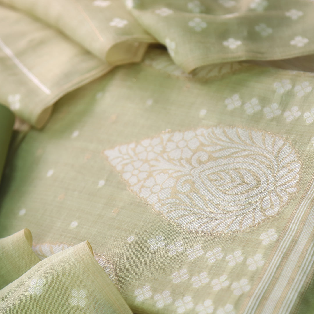 Rubaroo Mint Green All Over Zari Weaved Jamdani Suit Set