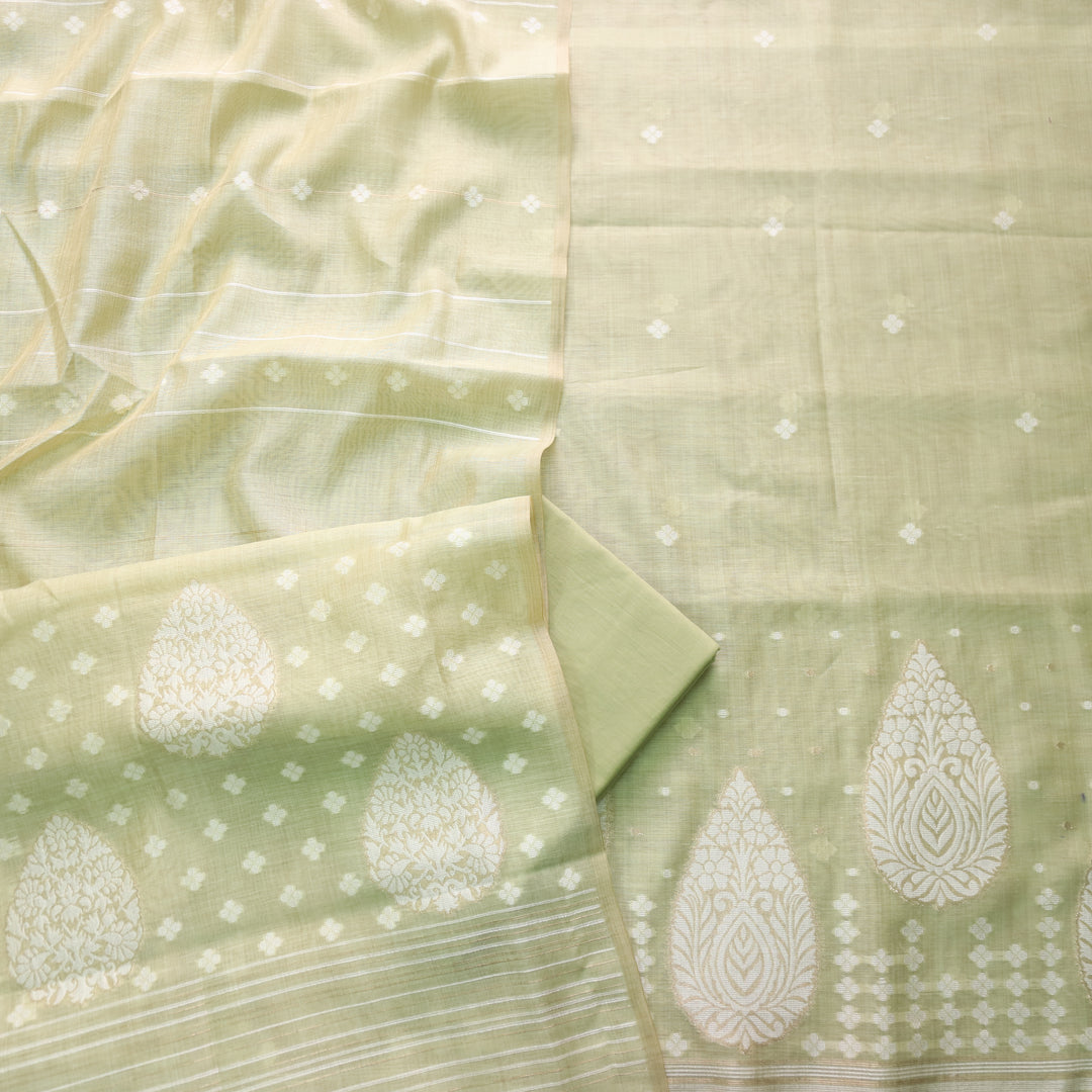 Rubaroo Mint Green All Over Zari Weaved Jamdani Suit Set