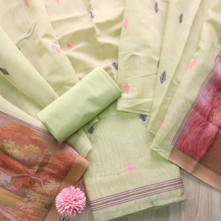 Rubaaroo Mint Green Authentic Jamdani Top with Weaved Hem Dupatta