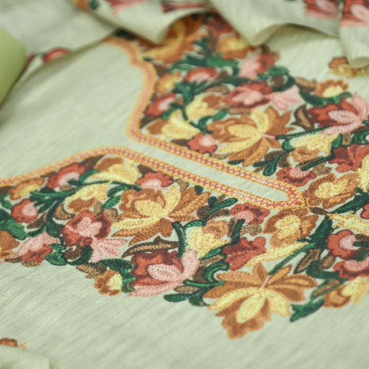 लिहाजी Mohito Mint Kashida Digital Floral Printed Semi Pashmina Winter Set