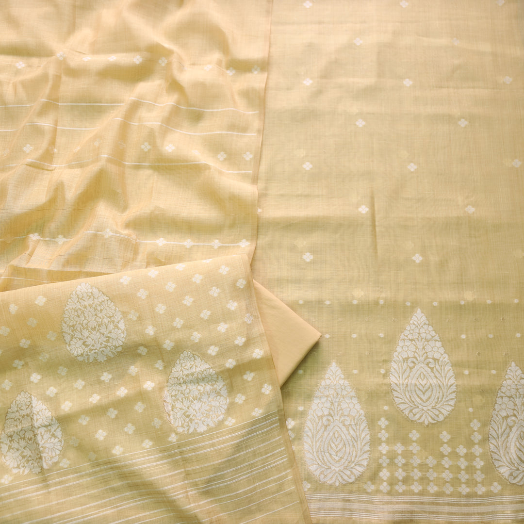 Rubaroo Pineapple Yellow All Over Zari Weaved Jamdani Suit Set