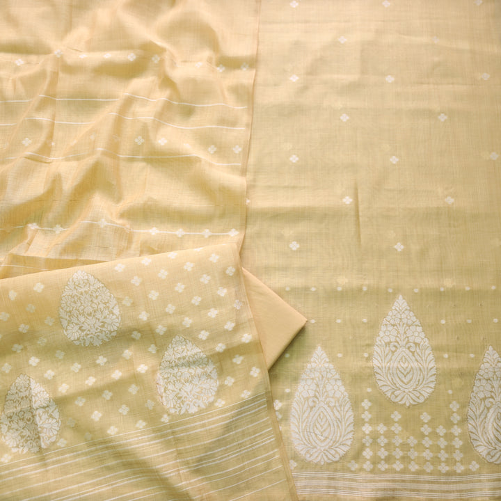Rubaroo Pineapple Yellow All Over Zari Weaved Jamdani Suit Set