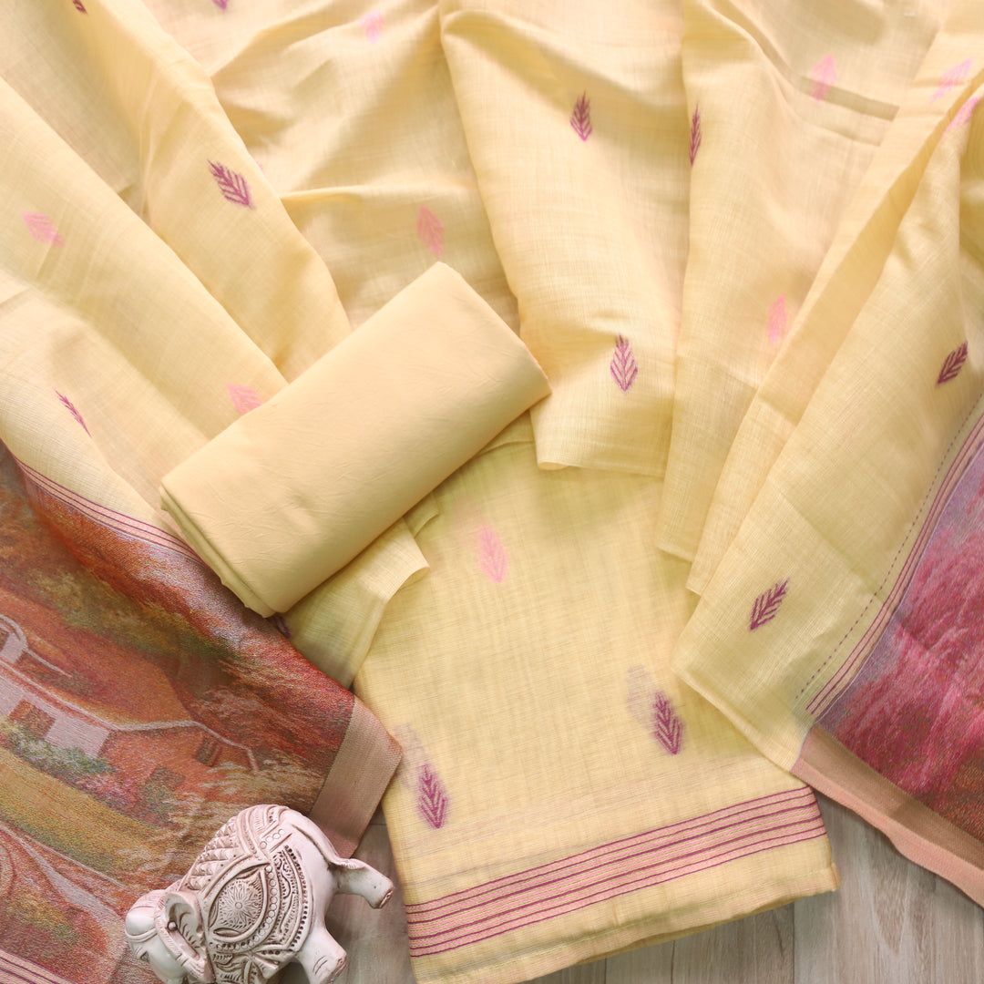 Rubaaroo Sunshine Yellow Authentic Jamdani Top with Weaved Hem Dupatta