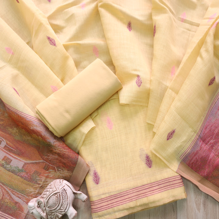 Rubaaroo Sunshine Yellow Authentic Jamdani Top with Weaved Hem Dupatta
