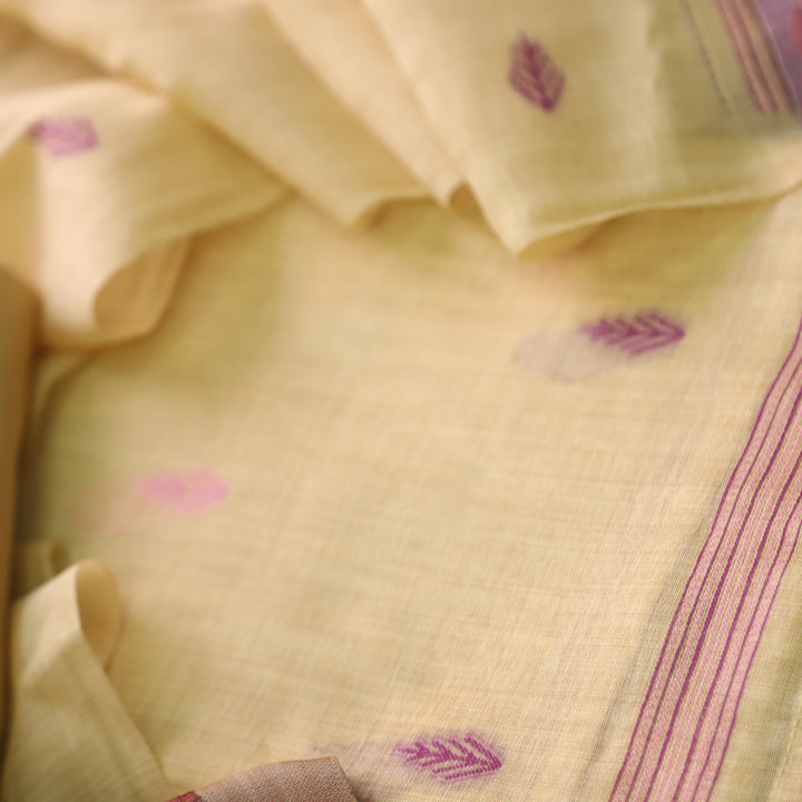 Rubaaroo Sunshine Yellow Authentic Jamdani Top with Weaved Hem Dupatta