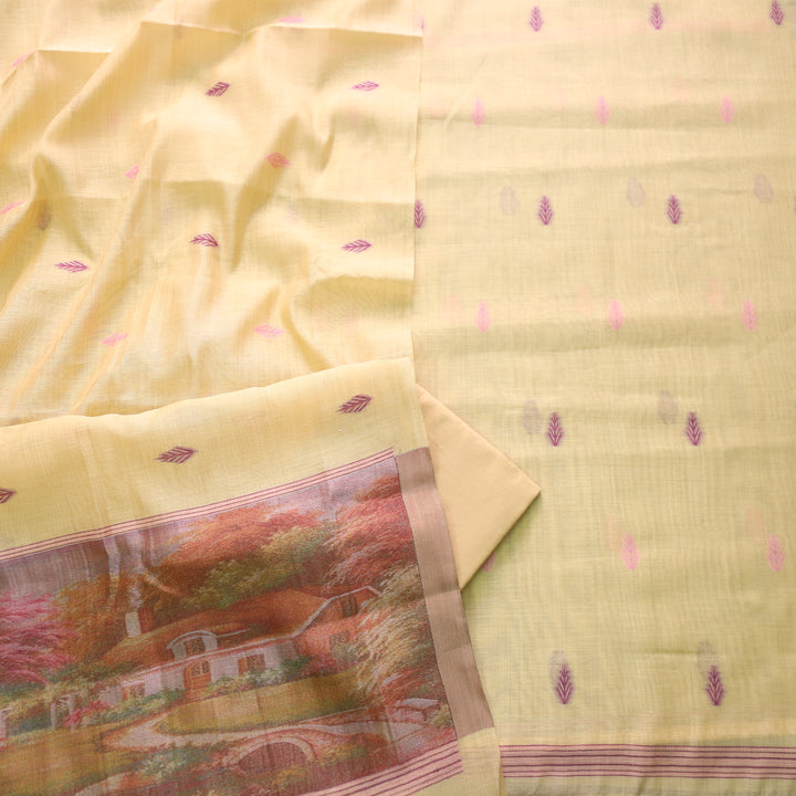 Rubaaroo Sunshine Yellow Authentic Jamdani Top with Weaved Hem Dupatta