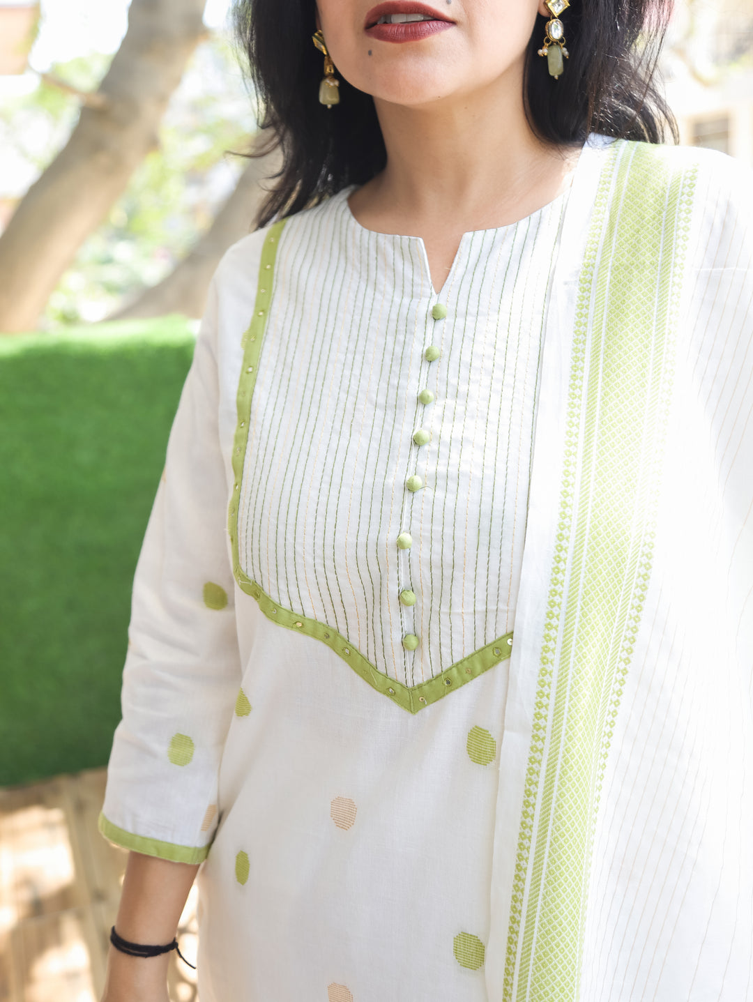 Hans White Green Handloom 3 Piece Set