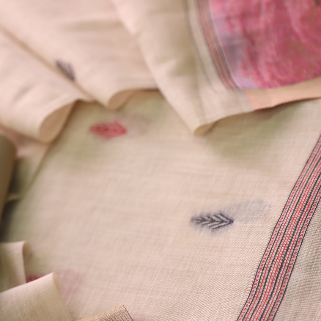 Rubaaroo Sand Beige Authentic Jamdani Top with Weaved Hem Dupatta