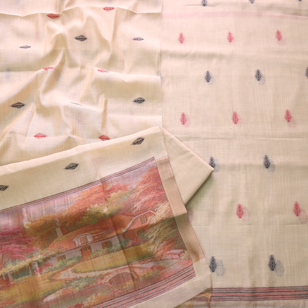 Rubaaroo Sand Beige Authentic Jamdani Top with Weaved Hem Dupatta