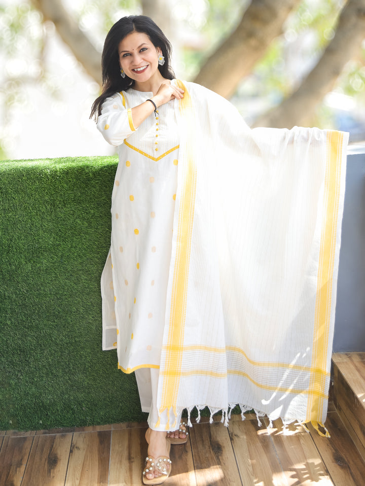 Hans White Yellow Handloom 3 Piece Set