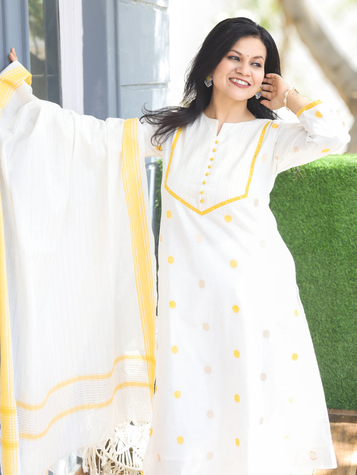 Hans White Yellow Handloom 3 Piece Set