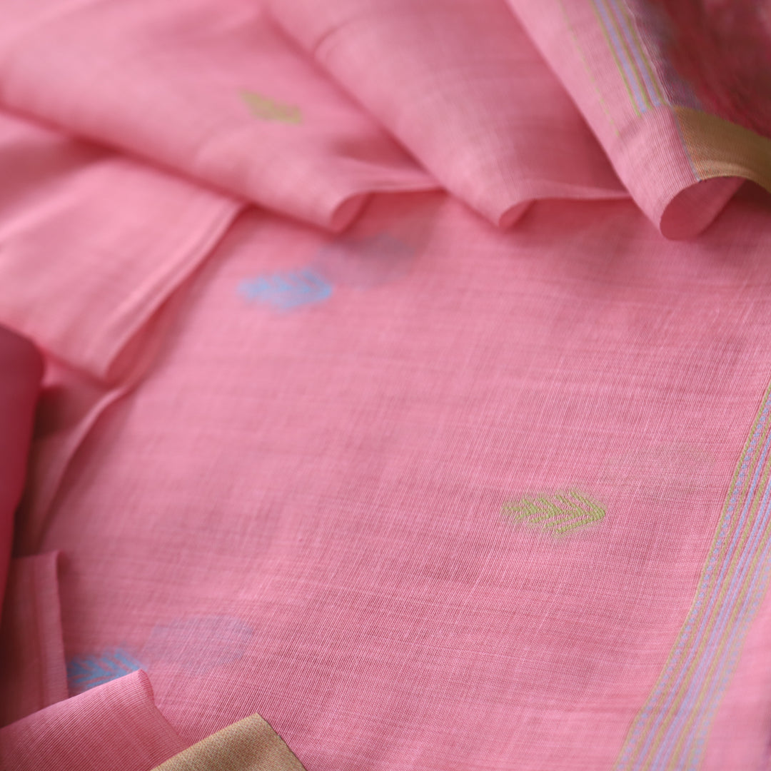 Rubaaroo Blush Pink Authentic Jamdani Top with Weaved Hem Dupatta