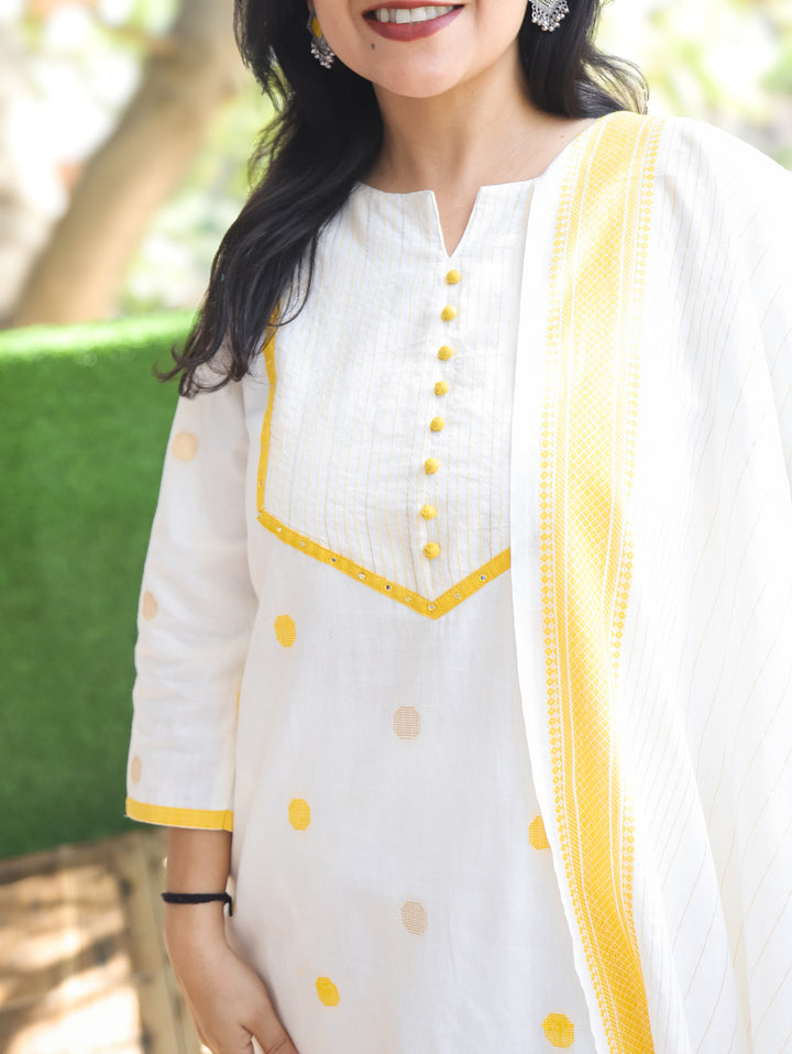 Hans White Yellow Handloom 3 Piece Set