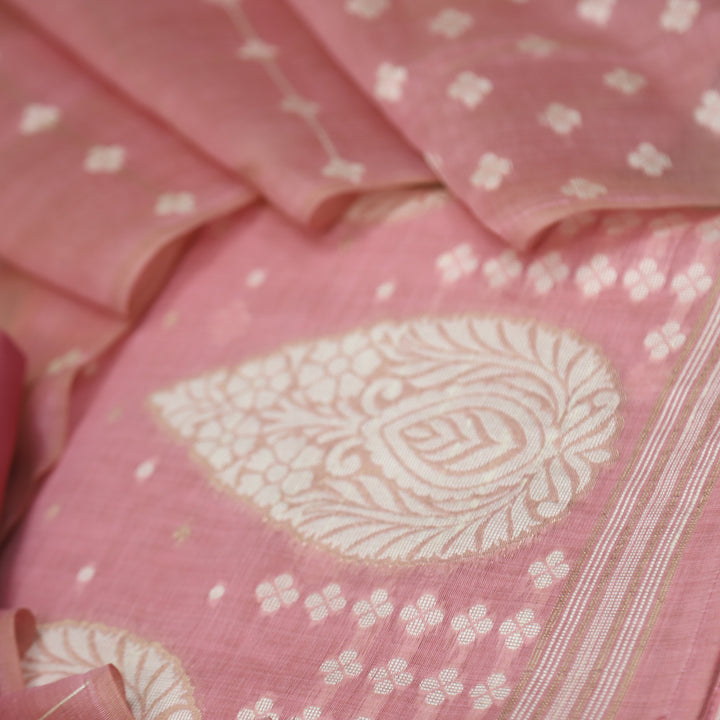 Rubaroo Flamingo Pink All Over Zari Weaved Jamdani Suit Set