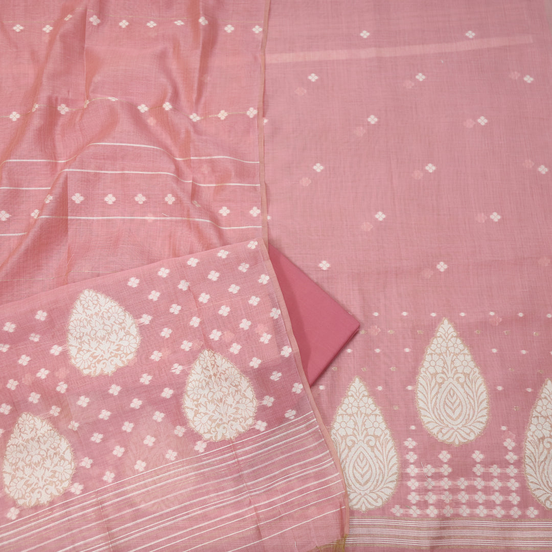 Rubaroo Flamingo Pink All Over Zari Weaved Jamdani Suit Set