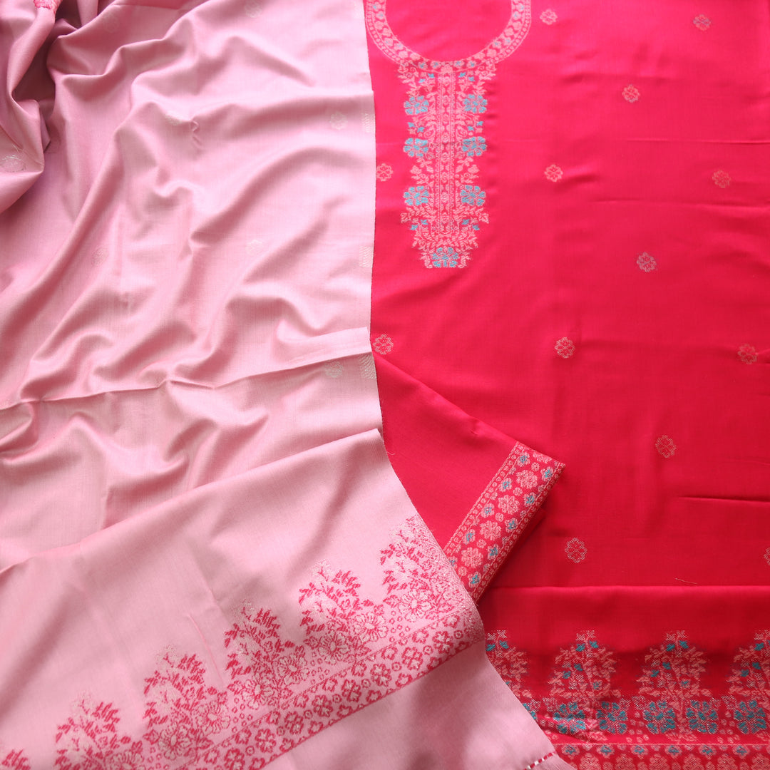 परदेसी Hot Pink Thread Weaved with Zari Semi Pashmina Winter Suit Set