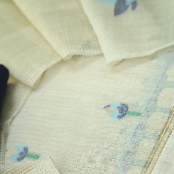 Raina Beige with Blue Authentic Jamdani Weaved Top and Dupatta Set