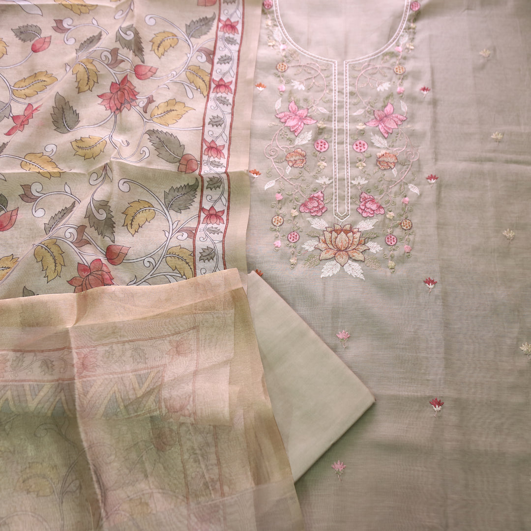 Maria Hazel Sage Embroidery and Zari Mul Chanderi Set