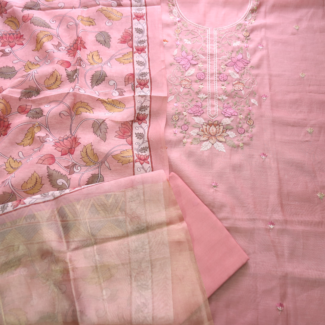Maria Frosty Pink Embroidery and Zari Mul Chanderi Set