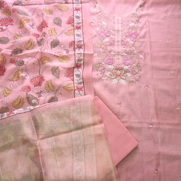 Maria Frosty Pink Embroidery and Zari Mul Chanderi Set