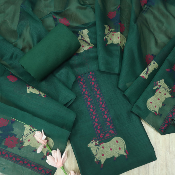 Khayal Sacramento Green Jamdani Pichwai Weaved Chanderi Suit Set
