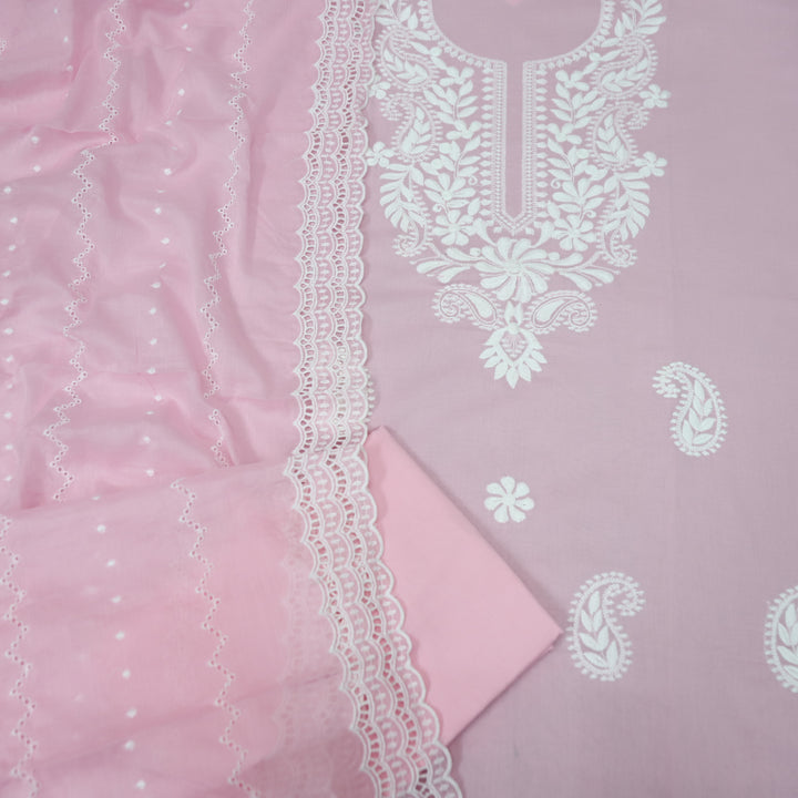 Apurav Soft Candy Pink Chikankari Inspired Neck Work Cotton Suit Set