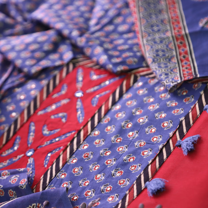 Raashi Cherry Red Applique Patch Yoke Cotton Suit Set