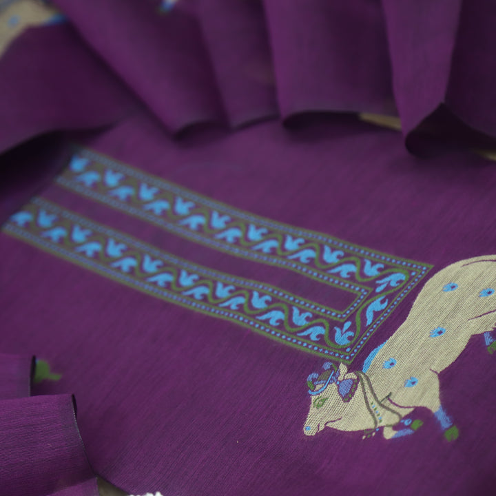 Khayal French Violet Jamdani Pichwai Weaved Chanderi Suit Set