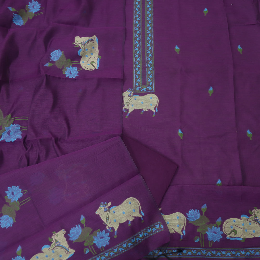 Khayal French Violet Jamdani Pichwai Weaved Chanderi Suit Set