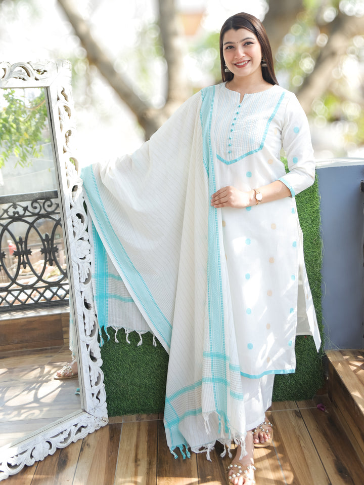 Hans White Aqua Handloom 3 Piece Set
