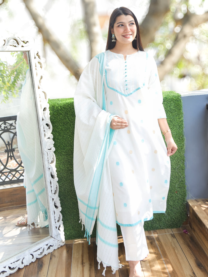 Hans White Aqua Handloom 3 Piece Set
