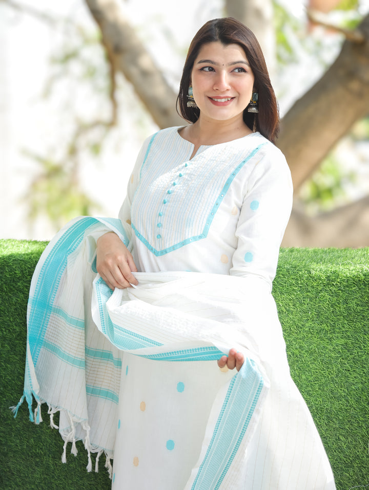 Hans White Aqua Handloom 3 Piece Set