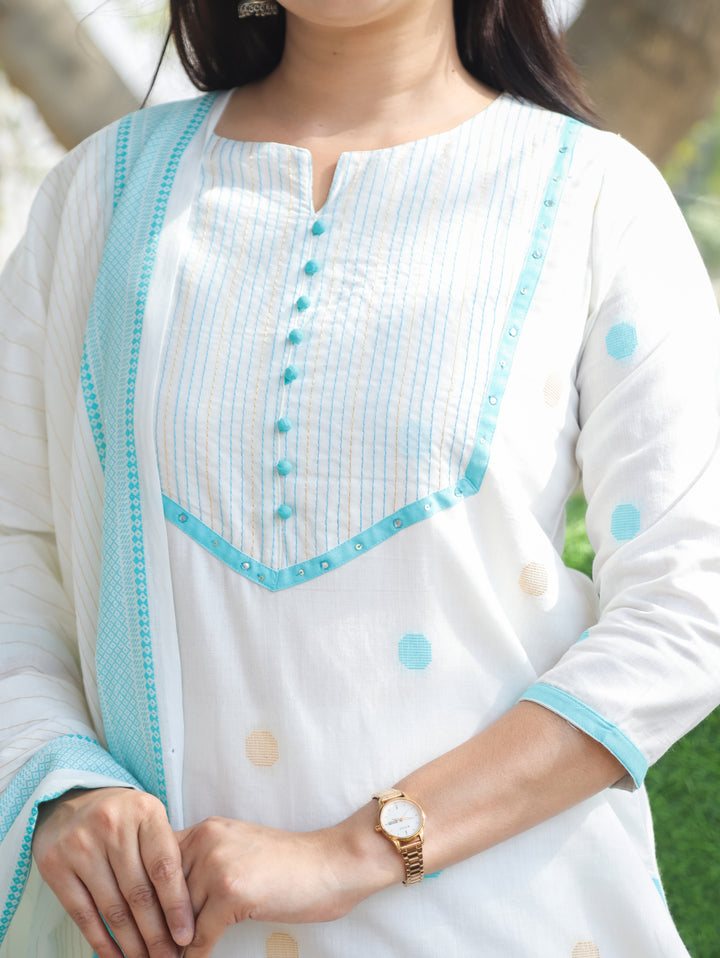 Hans White Aqua Handloom 3 Piece Set