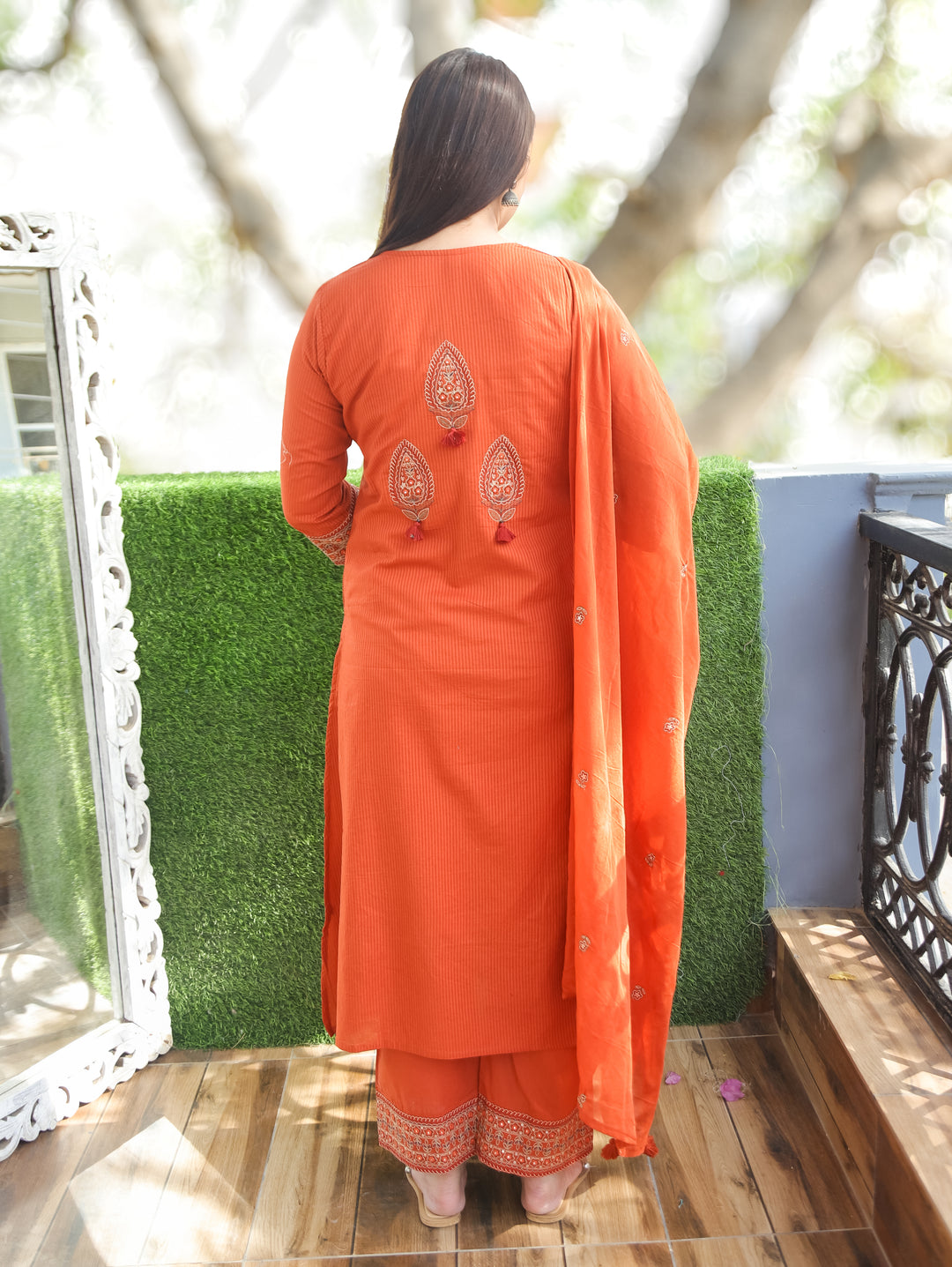 Ruchi Rust Embroidered Cotton 3 Piece Set