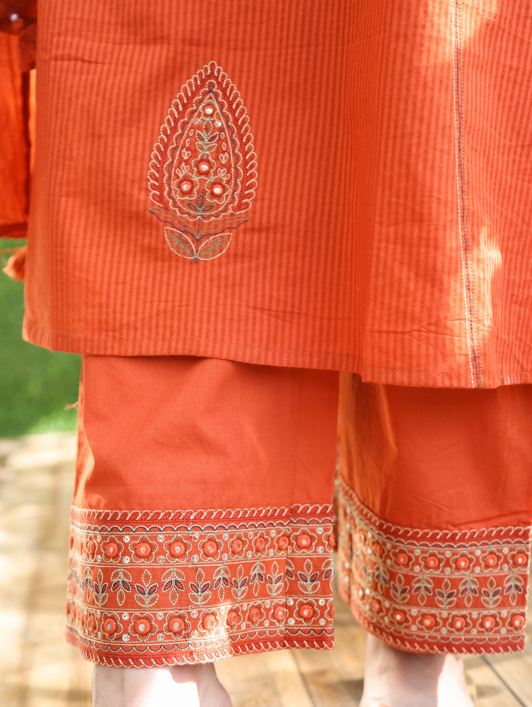 Ruchi Rust Embroidered Cotton 3 Piece Set