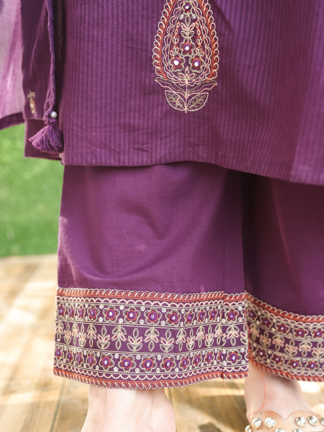 Ruchi Purple Embroidered Cotton 3 Piece Set