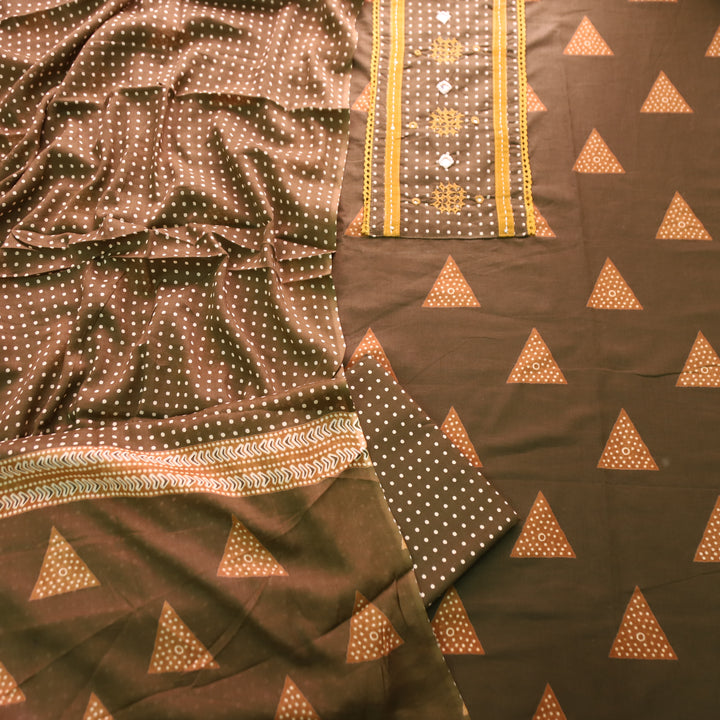 Radhika Mehendi Polka Dot Print Yoke with Mirror Work Cotton Set