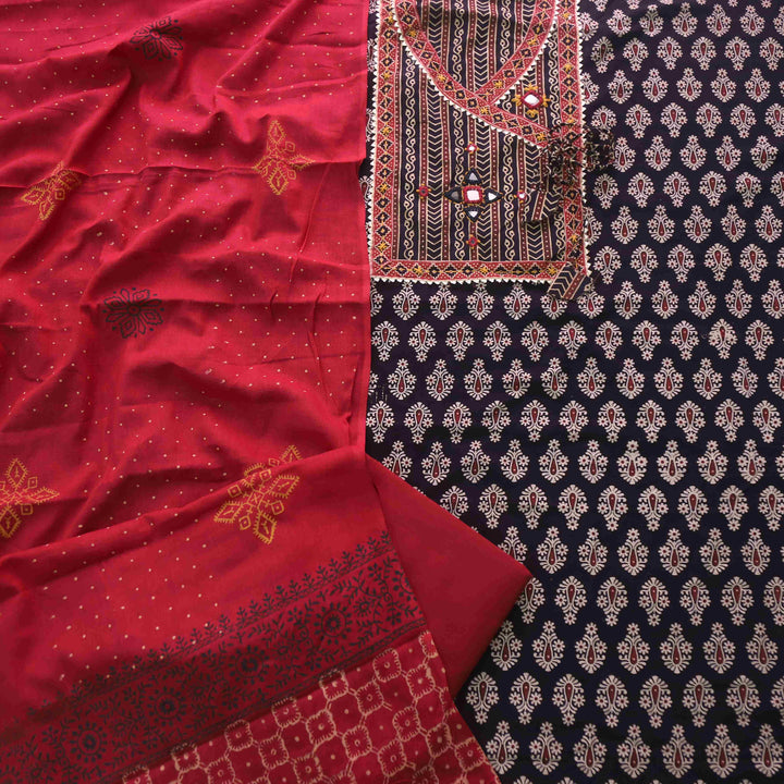 Khairiyat Night Black Angrakha Kutch Neck Work Cotton Suit Set